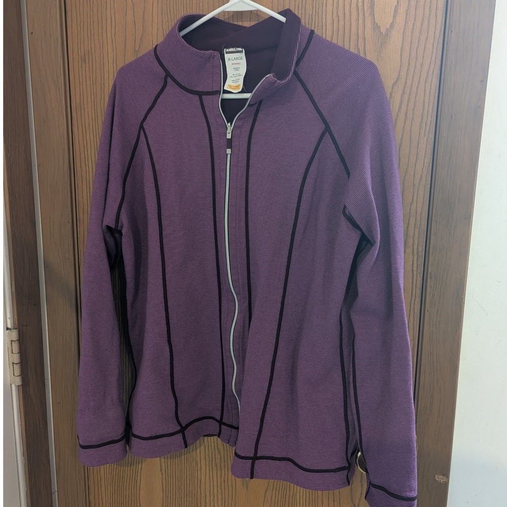 Kirkland Signature Women Reversible Full Zip Jacket Purple Striped XL Athleisure